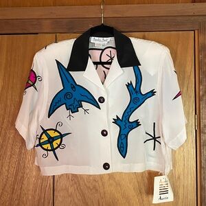 Vintage 80’s Amelia Austin Silk Surrealism Graphic Cropped Top